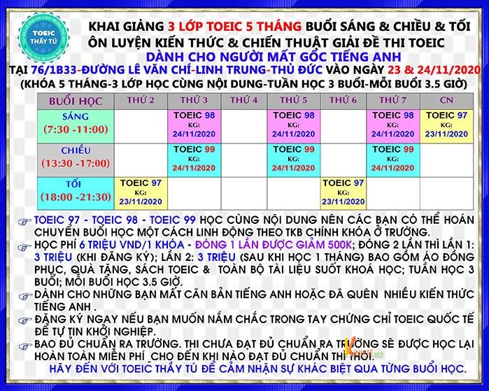 Lịch khai giảng khóa học mới vào tháng 11 tại Toeic Thầy Tú